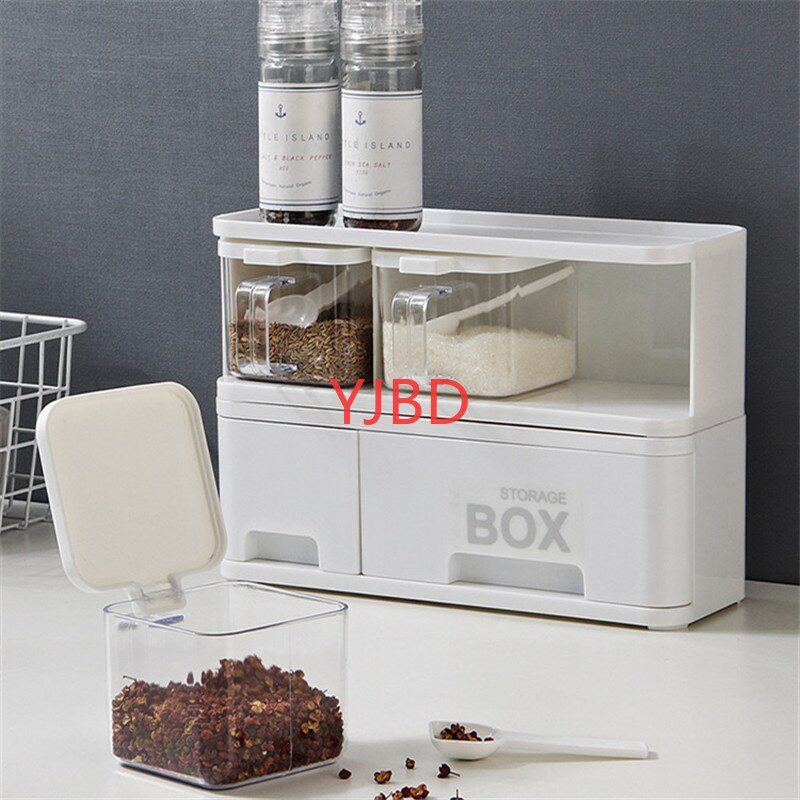 Jednoduchý kuchynský stojan na korenie s vekom a lyžicou, korenie, nádoba na bylinkové korenie, korenie, varenie s rukoväťou