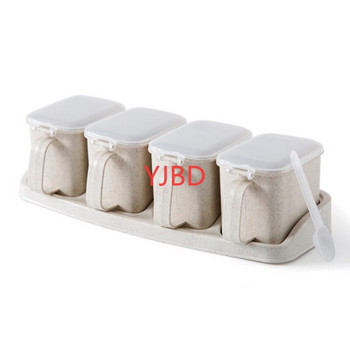 YJBD Box Seasoning Rack Μπαχαρικά Σκεύη αποθήκευσης Δοχείο καρυκεύματα Βαζάκια Cruet με κάλυμμα και κουτάλι Κουζινικά σκεύη