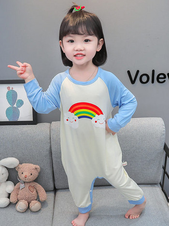 Детска пижама тип гащеризон с щампа и копчета за момичета