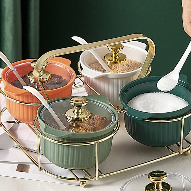 Luxusné kuchynské korenie z materiálu HIPS, sada dóz na korenie, prenosné 4-farebné pikantné dózy, korenie, kuchynské náčinie