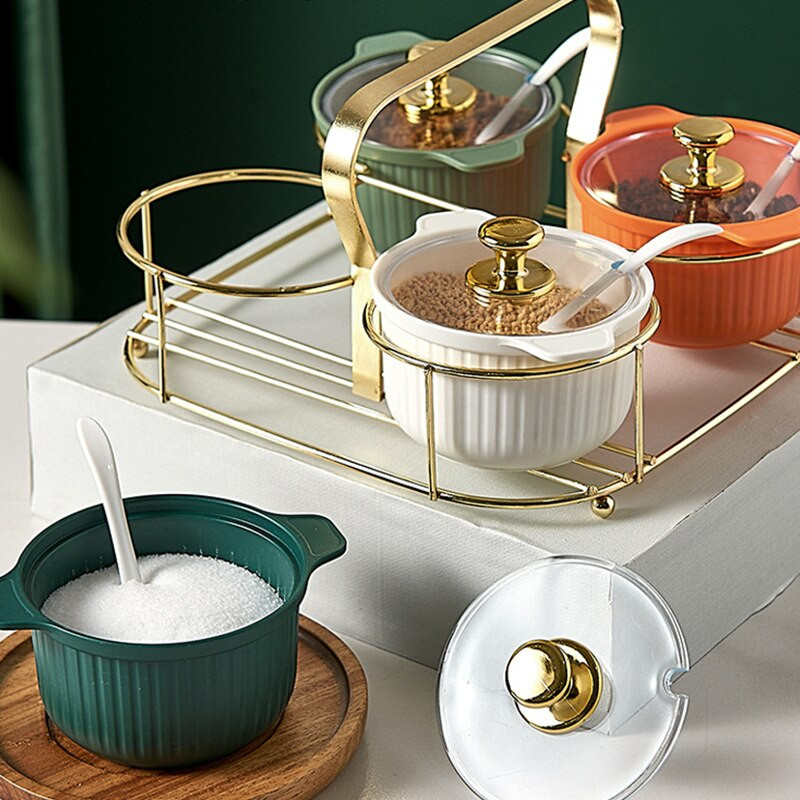 Luxusné kuchynské korenie z materiálu HIPS, sada dóz na korenie, prenosné 4-farebné pikantné dózy, korenie, kuchynské náčinie