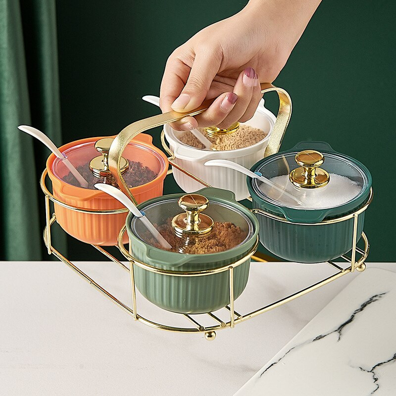 Luxusné kuchynské korenie z materiálu HIPS, sada dóz na korenie, prenosné 4-farebné pikantné dózy, korenie, kuchynské náčinie