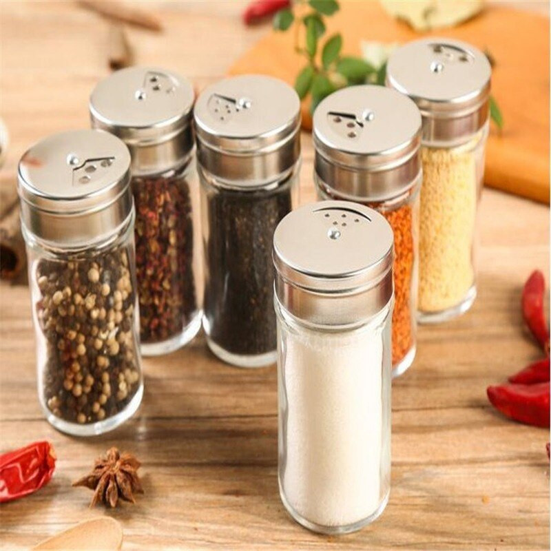 Nerezová oceľ 3/6 ks kuchynské potreby viečko korenie hrniec korenie fľaša sklo a materiály soľnička rotačná regulácia