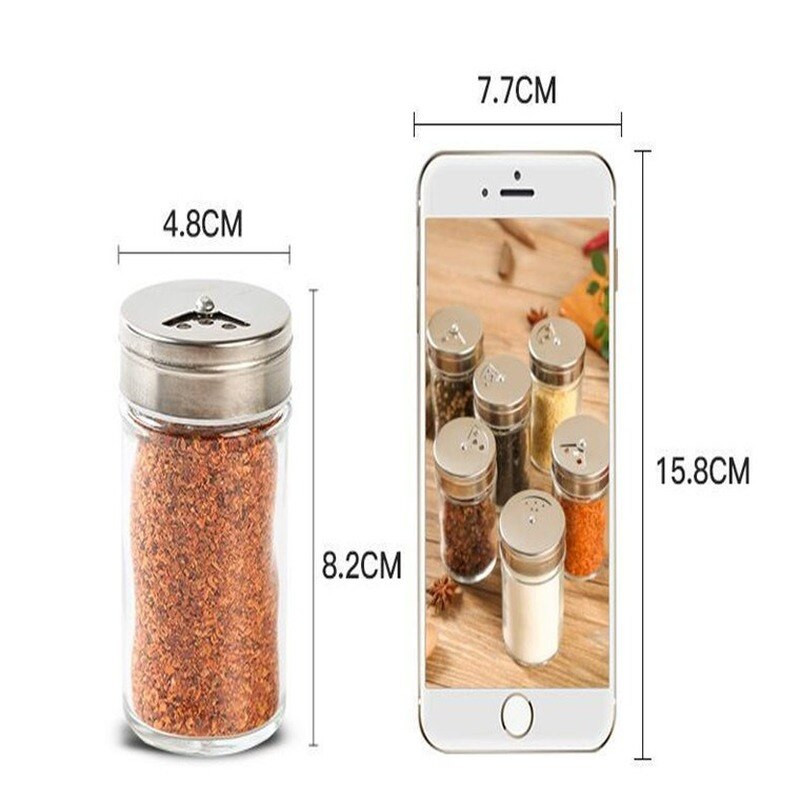 Nerezová oceľ 3/6 ks kuchynské potreby viečko korenie hrniec korenie fľaša sklo a materiály soľnička rotačná regulácia
