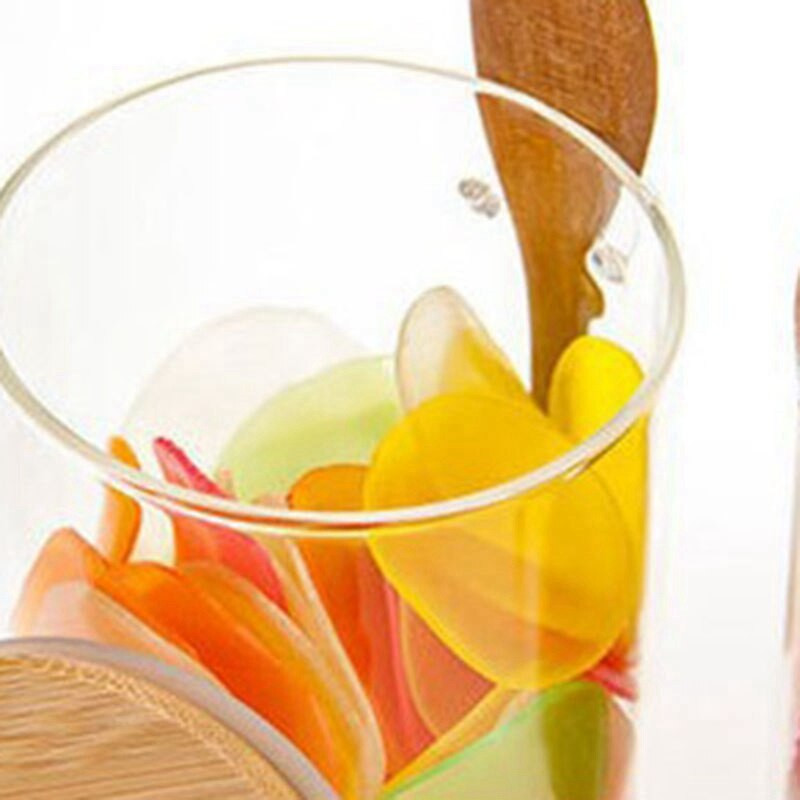 4-dielna cukornička s bambusovým viečkom a lyžičkou, číra sklenená nádoba na skladovanie v kuchyni