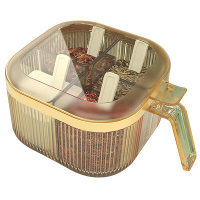 Domáca 4 v 1 plastová koreniaca krabička s vekom, kuchynská koreniaca krabička, soľ, cukor, glutaman sodný, skladovanie, korenie, sada pohárov