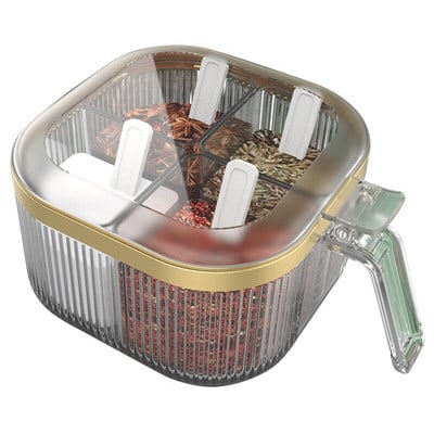 Domáca 4 v 1 plastová koreniaca krabička s vekom, kuchynská koreniaca krabička, soľ, cukor, glutaman sodný, skladovanie, korenie, sada pohárov