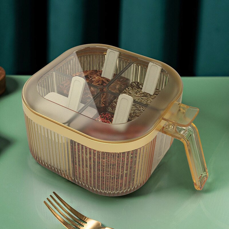 Domáca 4 v 1 plastová koreniaca krabička s vekom, kuchynská koreniaca krabička, soľ, cukor, glutaman sodný, skladovanie, korenie, sada pohárov