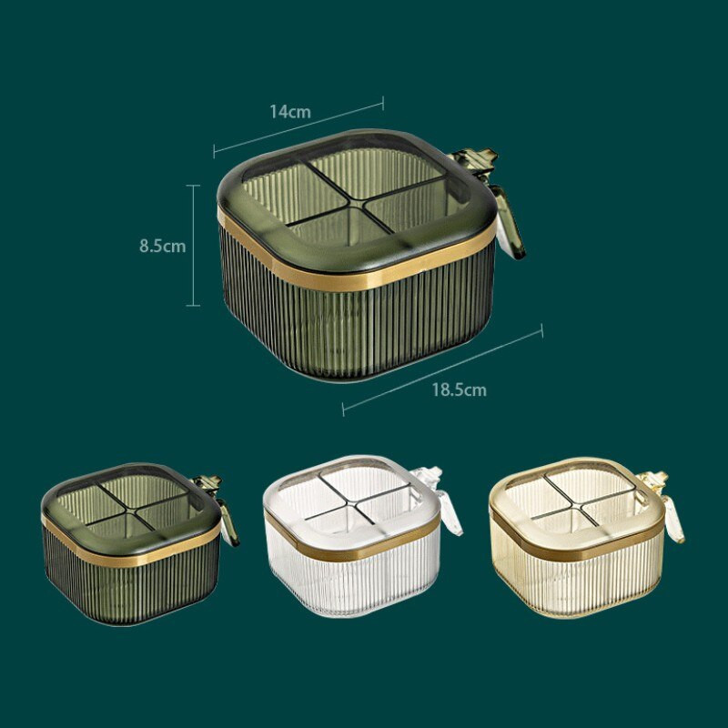 Domáca 4 v 1 plastová koreniaca krabička s vekom, kuchynská koreniaca krabička, soľ, cukor, glutaman sodný, skladovanie, korenie, sada pohárov