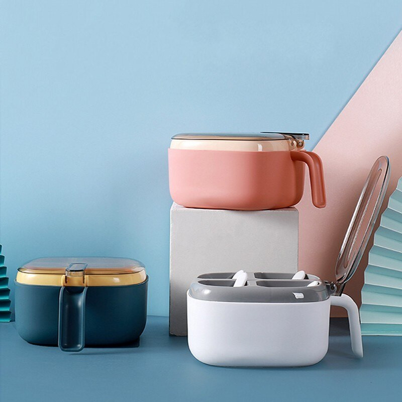 4 v 1 plastová krabička na korenie, soľ a korenie, priehľadné viečko, nádoba na korenie, chilli prášok, cukornička, miska na korenie, úložná nádoba na korenie, kuchynská linka