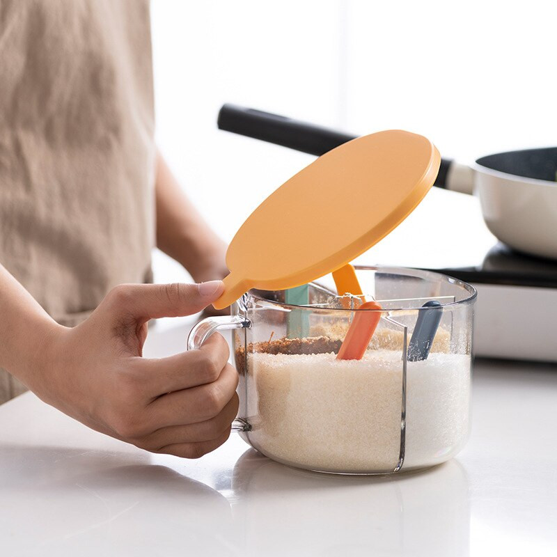 Keturi viename su šaukštu Prieskonių stiklainis Virtuvės tvarkyklė Įrankiai Dėžutės Prieskoniai Skaidrus Cukrus Druska Virtuvės reikmenys