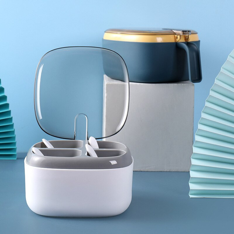 4 grotelės Druskos pipirų prieskonių dėžutė permatomas dangtelis Prieskonių indelis Čili miltelių cukraus dubuo pagardai laikymo indelis virtuvės prietaisai