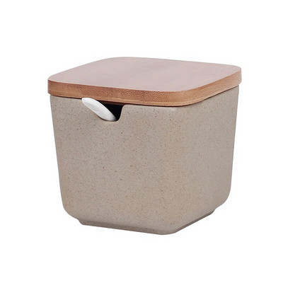 Virtuvės keraminis prieskonių indelis su mediniu dangteliu ir šaukštu druskos pipirų buteliuko laikymo organizacija Maisto konteineris Virtuvės reikmenys