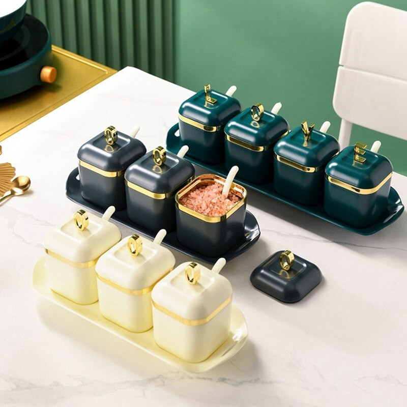 Namų virtuvė Prieskonių dėžutė Įrankiai Plastikinis prieskonių stiklainis Žalias Pnompenio druskos puodas Cukraus dubuo