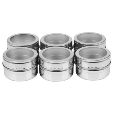 6 ks / sada magnetických dóz na korenie s priehľadným viečkom, nerezová oceľ, úložná nádoba na korenie, omáčky, hrnce, kuchynský držiak na korenie, domáce potreby