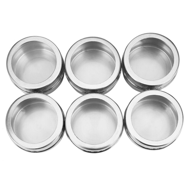 6 ks / sada magnetických dóz na korenie s priehľadným viečkom, nerezová oceľ, úložná nádoba na korenie, omáčky, hrnce, kuchynský držiak na korenie, domáce potreby