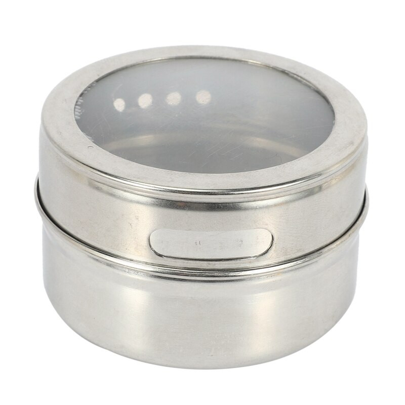 12 ks/sada magnetických plechových dóz s priehľadným viečkom, nerezová oceľ, úložná nádoba na korenie a omáčku, kuchynské korenie, držiak na domáce potreby