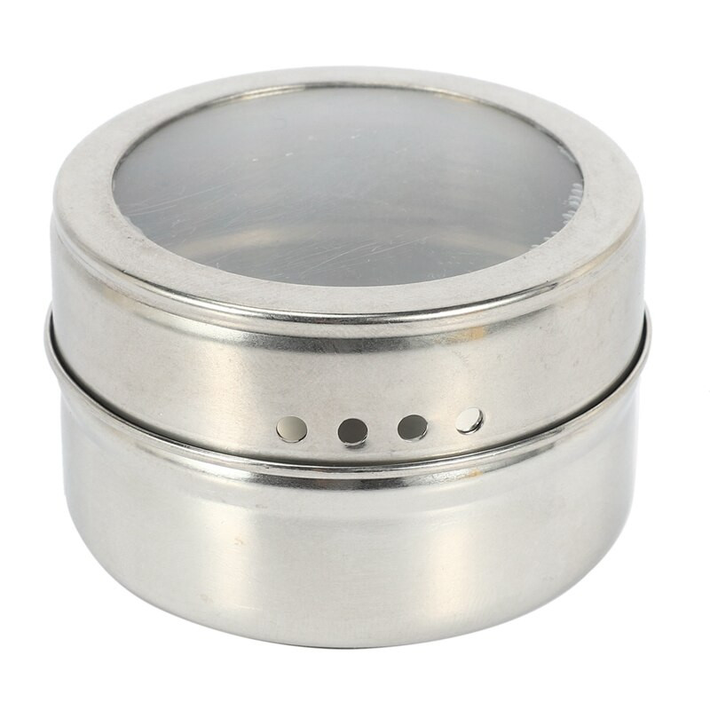 12 ks/sada magnetických plechových dóz s priehľadným viečkom, nerezová oceľ, úložná nádoba na korenie a omáčku, kuchynské korenie, držiak na domáce potreby