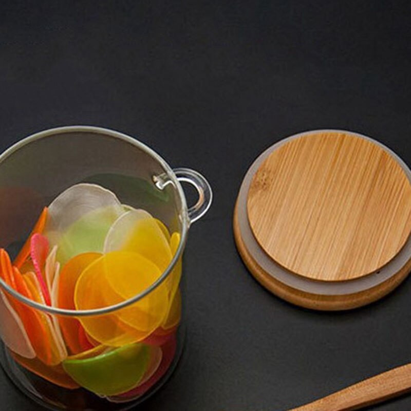 2 ks cukorničky s bambusovým viečkom a lyžičkou, číra sklenená nádoba na skladovanie v kuchyni