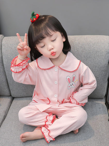 Dievčenské dvojdielne pyžamo s vreckom a golierom