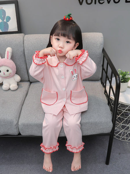 Dievčenské dvojdielne pyžamo s vreckom a golierom