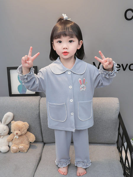 Dievčenské dvojdielne pyžamo s vreckom a golierom