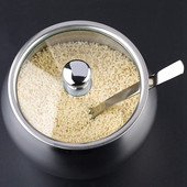 Cukornička s viečkom a lyžičkou, 2 soľničky z nehrdzavejúcej ocele, sada dóz na korenie, strieborné korenia