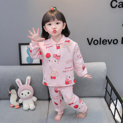 Detské dvojdielne pyžamo s potlačou nohavíc a blúzky pre dievčatá