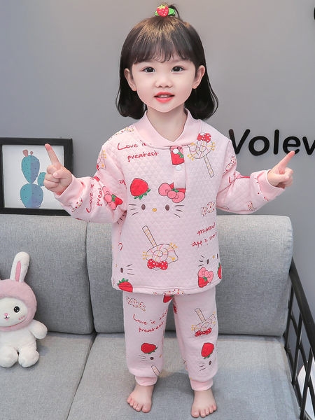 Detské dvojdielne pyžamo s potlačou nohavíc a blúzky pre dievčatá