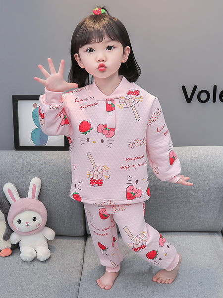 Detské dvojdielne pyžamo s potlačou nohavíc a blúzky pre dievčatá