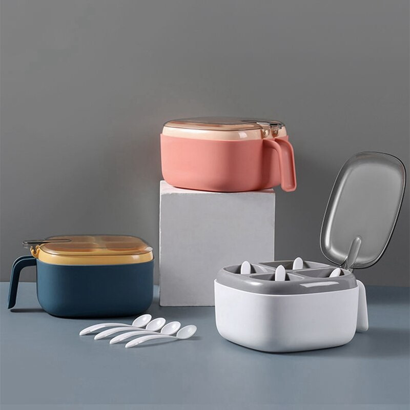 LBER buitinės virtuvės prieskonių keturių skyrių saugykla Kelių skyrių prieskonių indelis su miltelių šaukšto tvarkykle