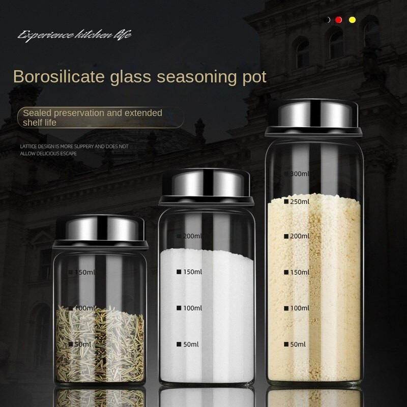 Didelio borosilikatinio stiklo prieskonių skardinių pipirų prieskonių plaktuvas virtuvės druskos sezamo kietų pagardų buteliukas su sukamuoju dangteliu