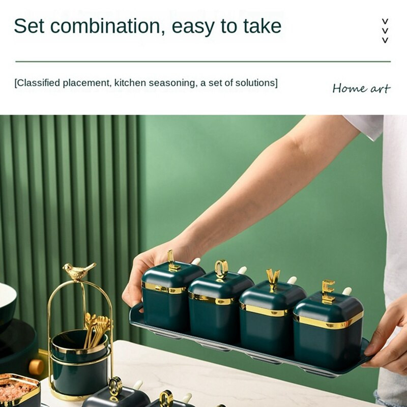 Namų virtuvė Prieskonių dėžutė Įrankiai Plastikinis prieskonių indelis Žalias Pnompenio druskos puodas Cukraus dubuo