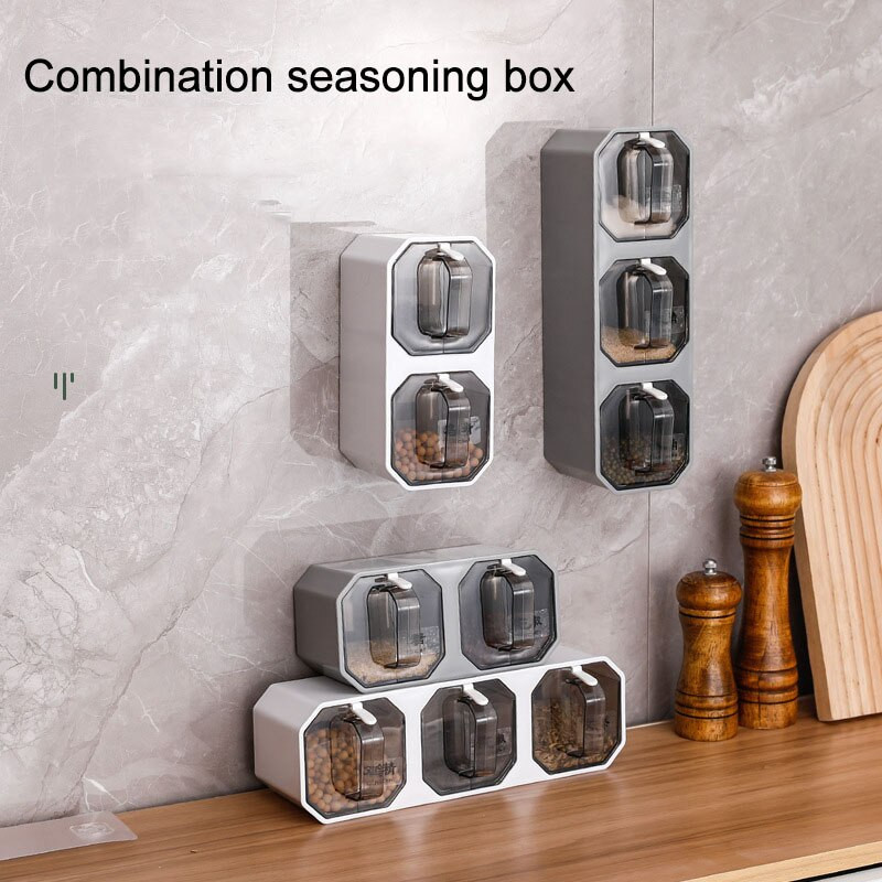 Virtuvė prie sienos tvirtinama prieskonių lentynėlė su šaukštu prieskonių dėžute cukraus dubuo druskos purtyklė stiklainio laikymo kombinuota talpa