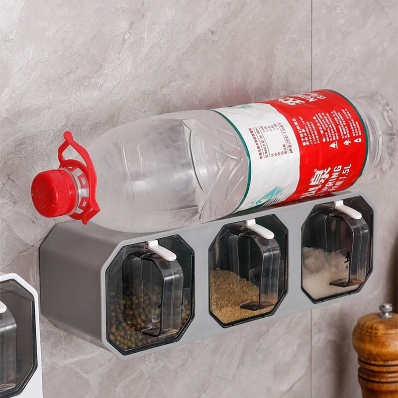 Virtuvė prie sienos tvirtinama prieskonių lentynėlė su šaukštu prieskonių dėžute cukraus dubuo druskos purtyklė stiklainio laikymo kombinuota talpa