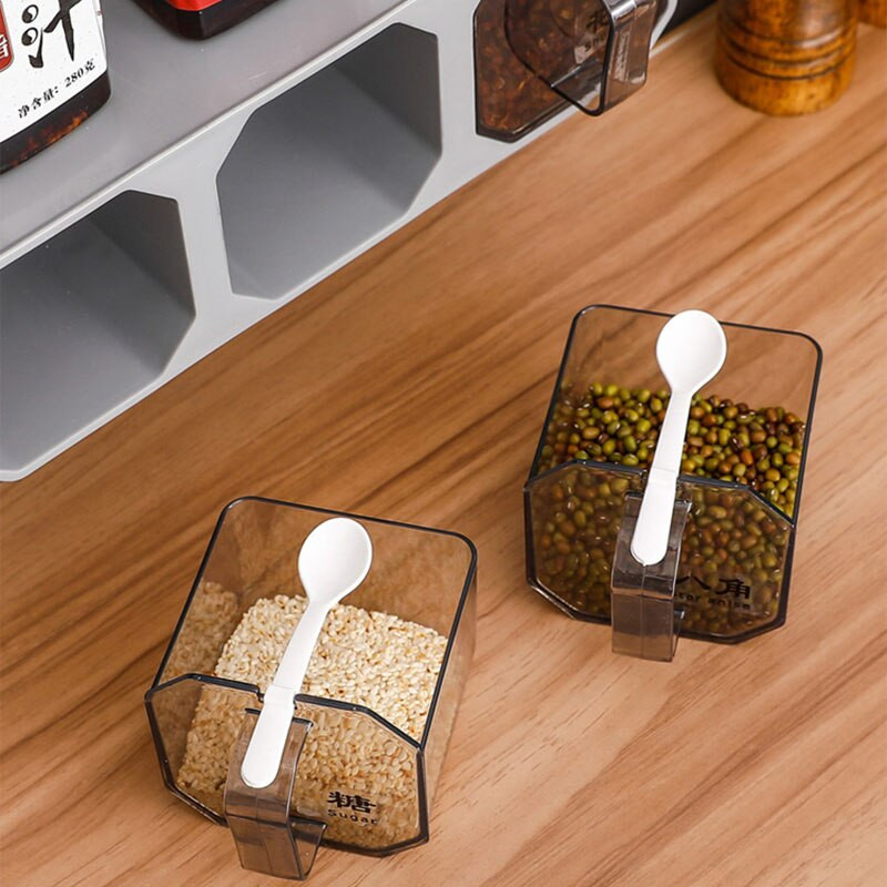 Virtuvė prie sienos tvirtinama prieskonių lentynėlė su šaukštu prieskonių dėžute cukraus dubuo druskos purtyklė stiklainio laikymo kombinuota talpa