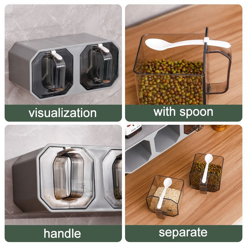 Virtuvė prie sienos tvirtinama prieskonių lentynėlė su šaukštu prieskonių dėžute cukraus dubuo druskos purtyklė stiklainio laikymo kombinuota talpa