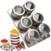 Magnetiniai prieskonių stiklainiai nerūdijančio plieno prieskonių padažo laikymo talpykla skaidraus dangčio prieskonių skardinės sandari kepsnių laikymo dėžutė su stovu