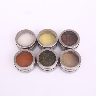 Magnetiniai prieskonių stiklainiai nerūdijančio plieno prieskonių padažo laikymo talpykla skaidraus dangčio prieskonių skardinės sandari kepsnių laikymo dėžutė su stovu