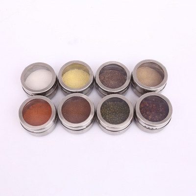 Magnetiniai prieskonių stiklainiai nerūdijančio plieno prieskonių padažo laikymo talpykla skaidraus dangčio prieskonių skardinės sandari kepsnių laikymo dėžutė su stovu