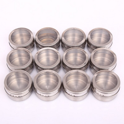 Magnetiniai prieskonių stiklainiai nerūdijančio plieno prieskonių padažo laikymo talpykla skaidraus dangčio prieskonių skardinės sandari kepsnių laikymo dėžutė su stovu