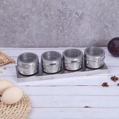 Magnetiniai prieskonių stiklainiai nerūdijančio plieno prieskonių padažo laikymo talpykla skaidraus dangčio prieskonių skardinės sandari kepsnių laikymo dėžutė su stovu