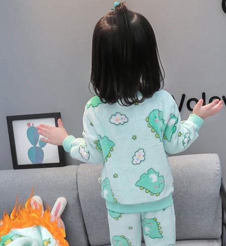 Vaikiška marginta dviejų dalių pliušinė pižama mergaitėms