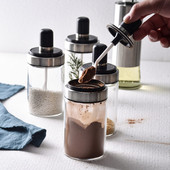 Ribotos reklamos dangtelis stikliniai indeliai Stiklainių prieskonių su šaukštu Prieskonių buteliukas Drėgmei atsparus druskos bakas Puodas Virtuvė sandariai uždaryta