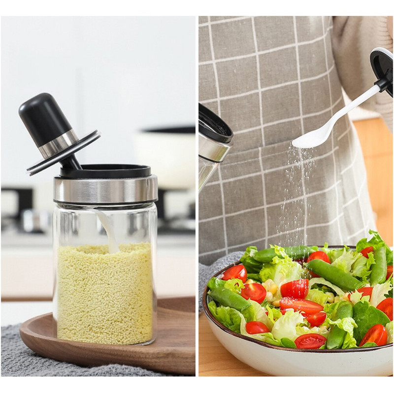 Ribotos reklamos dangtelis stikliniai indeliai Stiklainių prieskonių su šaukštu Prieskonių buteliukas Drėgmei atsparus druskos bakas Puodas Virtuvė sandariai uždaryta