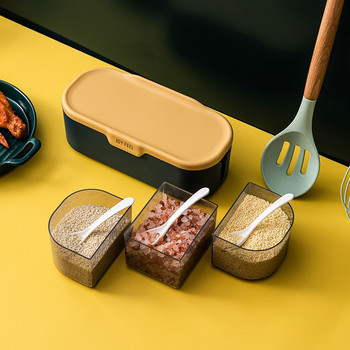 Скандинавски стил Буркан със сол и черен пипер Органайзер за подправки Кутия с три решетки Кутия за съхранение на подправки Поставка за подправки Кухненски комплекти кутии
