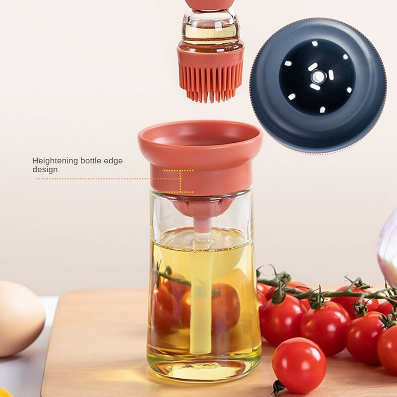 Dávkovač olivového oleja zo skleneného obalu so silikónovou kefkou, 2 v 1, silikónová odmerka na kvapkadlo