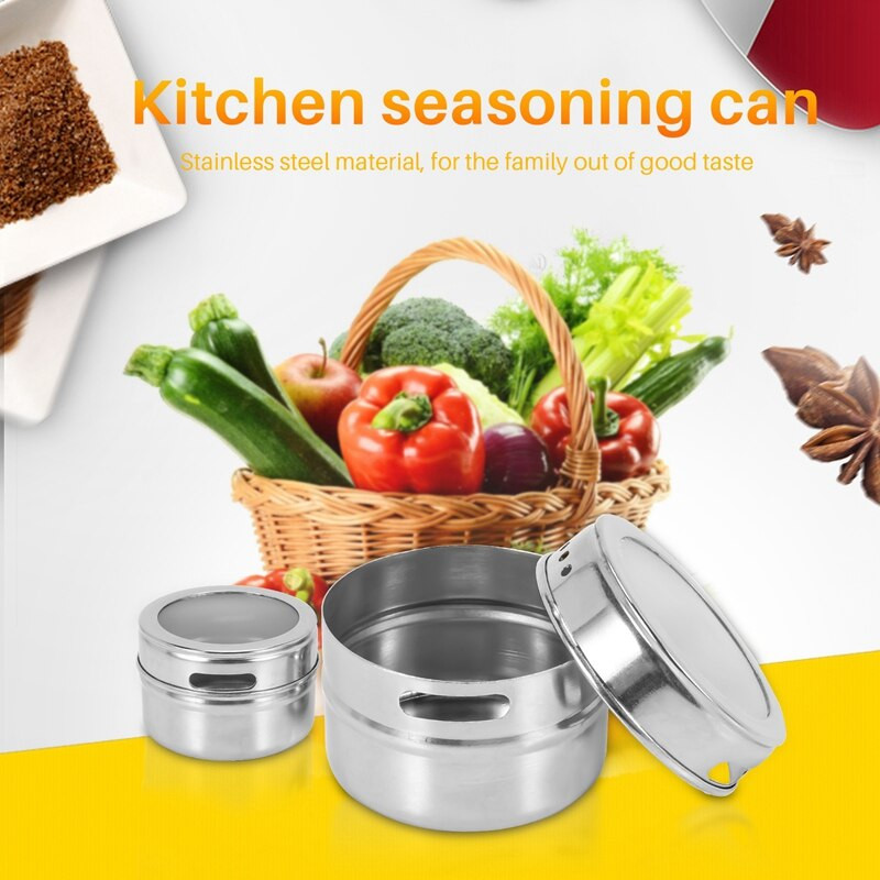 6 ks / sada magnetických dóz na korenie s priehľadným viečkom, nerezová oceľ, úložná nádoba na korenie, omáčky, hrnce, kuchynský držiak na korenie, domáce potreby