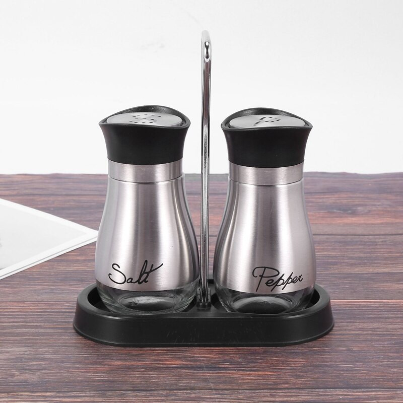 Sada 2 soľničiek a koreničiek - vysoko kvalitná nehrdzavejúca oceľ so skleneným dnom a 4-palcovým stojanom