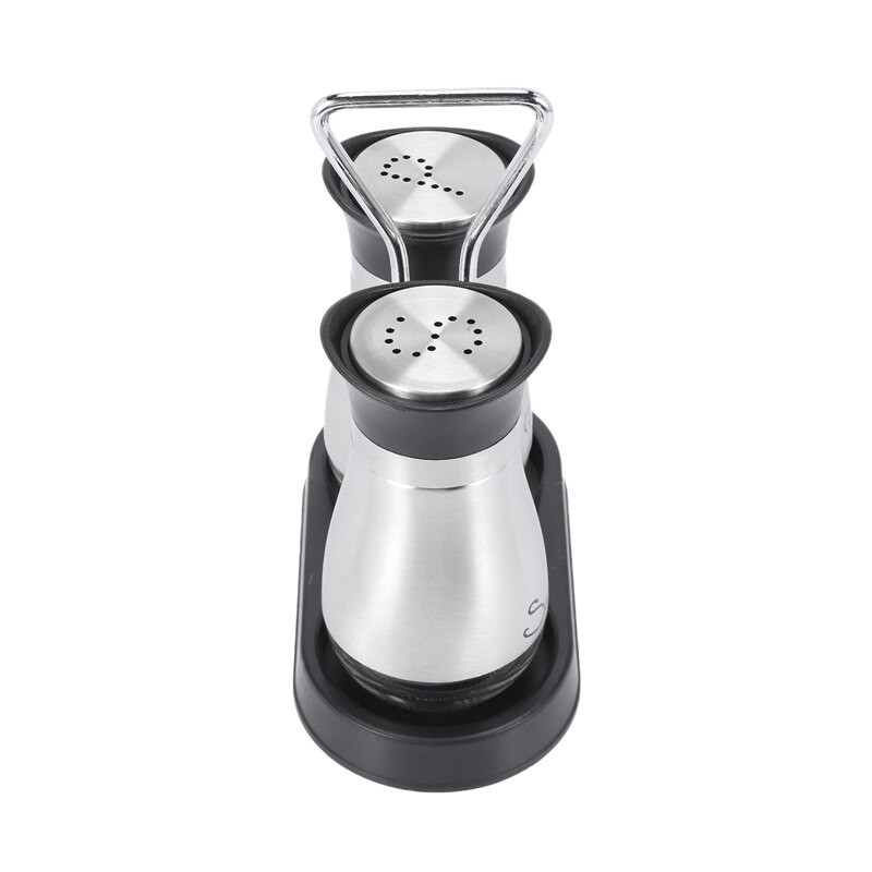 Sada 2 soľničiek a koreničiek - vysoko kvalitná nehrdzavejúca oceľ so skleneným dnom a 4-palcovým stojanom